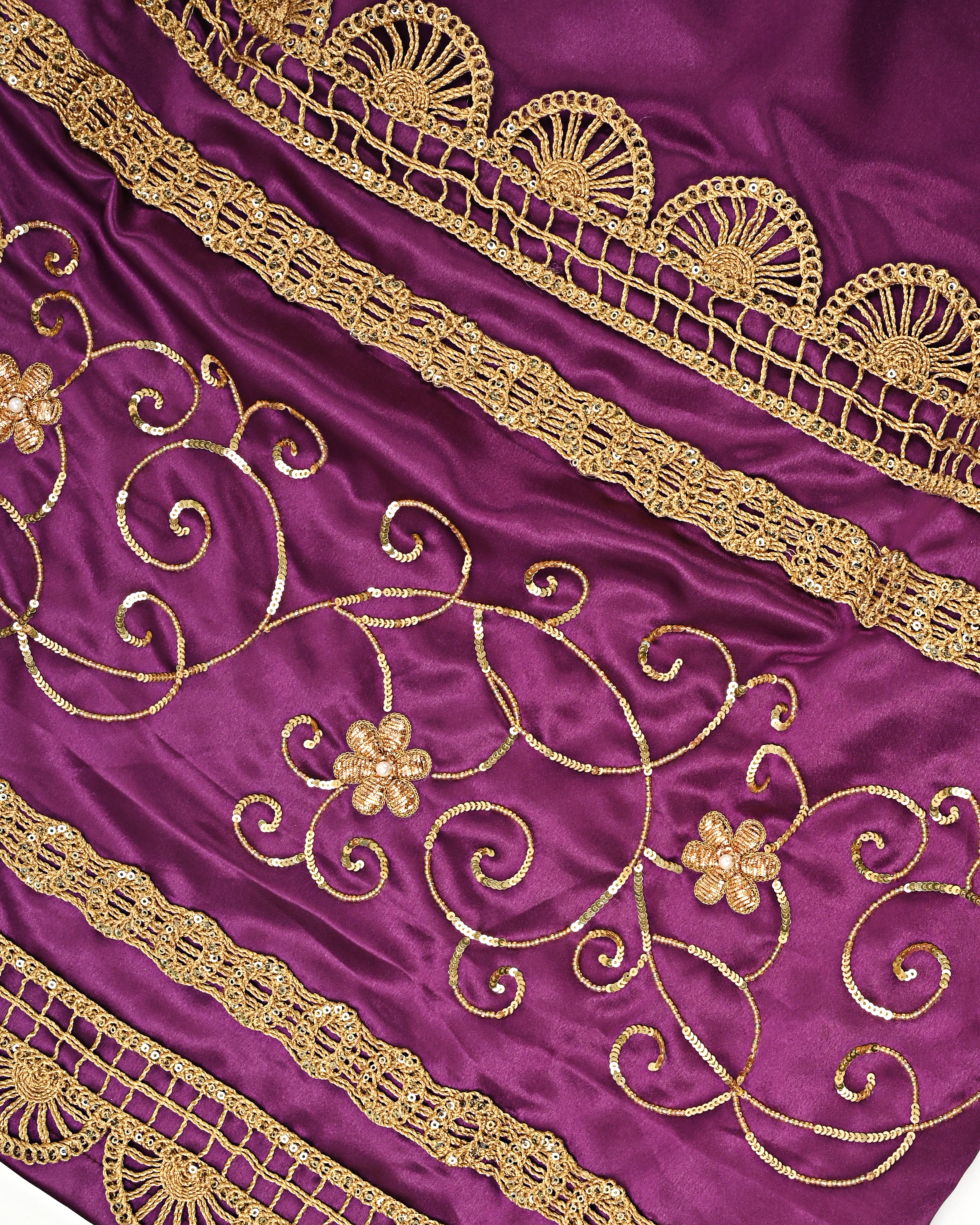 Brinjal Purple Rida With Heavy Golden Lace & Heavy Aari Work