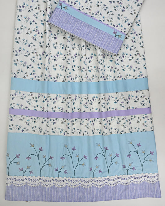 White Base Small Floral Print Rida With Smart Panel & Embroidery