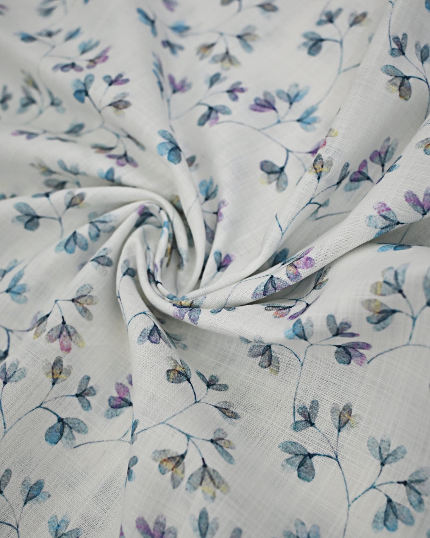 White Base Small Floral Print Rida With Smart Panel & Embroidery