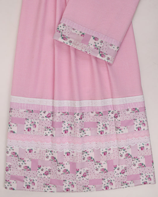 Baby Pink Popcorn Rida With Smart Box Pattern Panel & Smart Lace