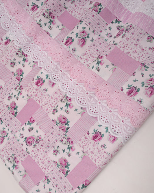 Baby Pink Popcorn Rida With Smart Box Pattern Panel & Smart Lace