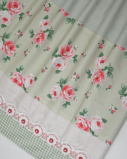 Grey & White Checks Rida With Floral Print Panel & Smart Lace