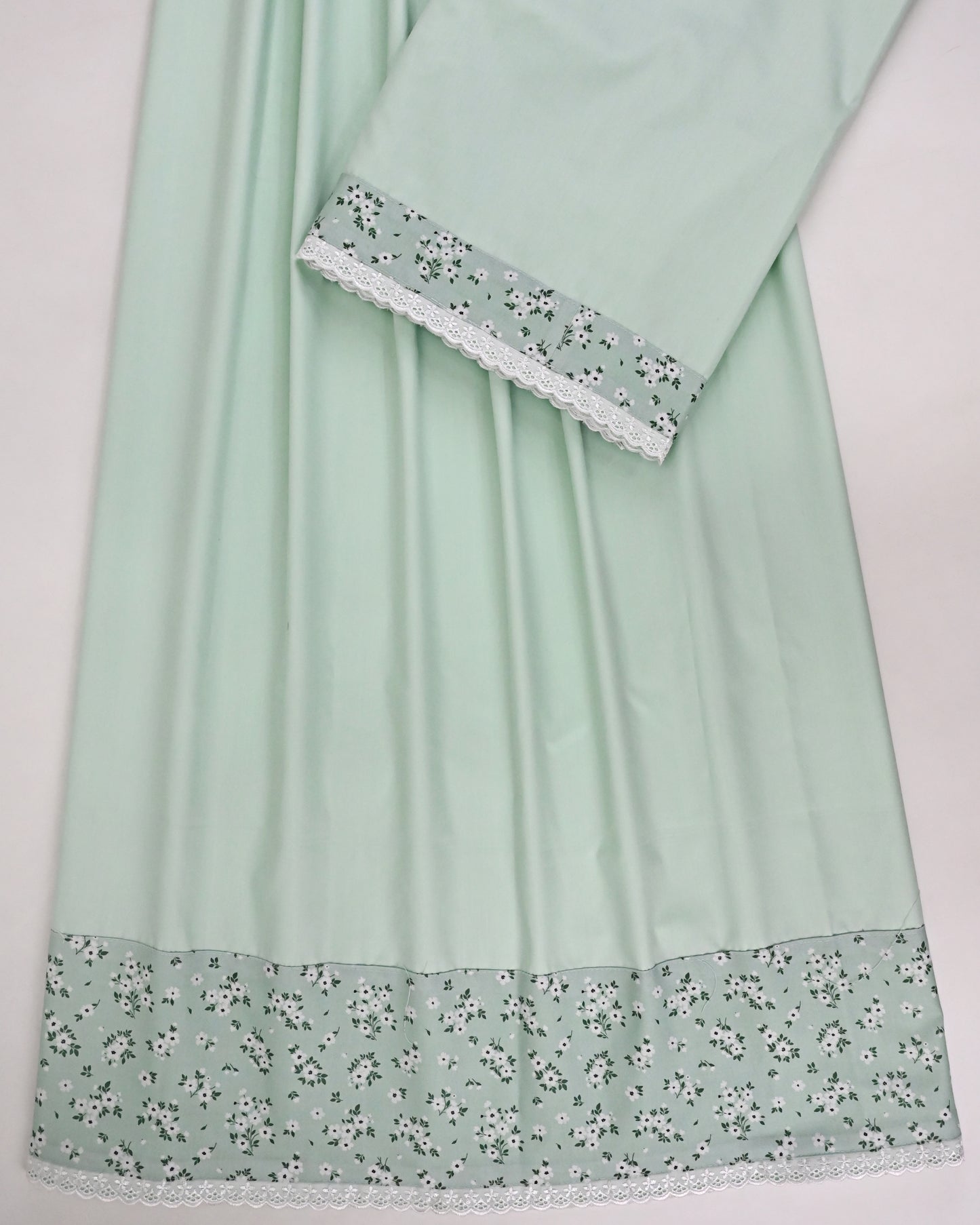 Mint Green Ohbat Rida With Small Floral Printed Panel