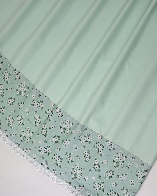 Mint Green Ohbat Rida With Small Floral Printed Panel