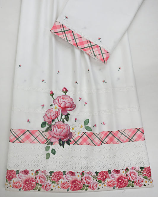 White Rida With Smart Floral Panel Smart White Lace & Floral Applique Work