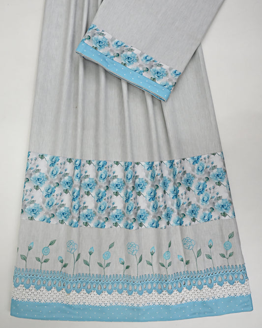 Silver Grey Rida With Smart Floral Panel Smart Lace & Floral Embroidery Work
