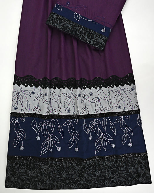 Regal Plum Rida With Smart Panel Smart Lace & All Floral Aari Work