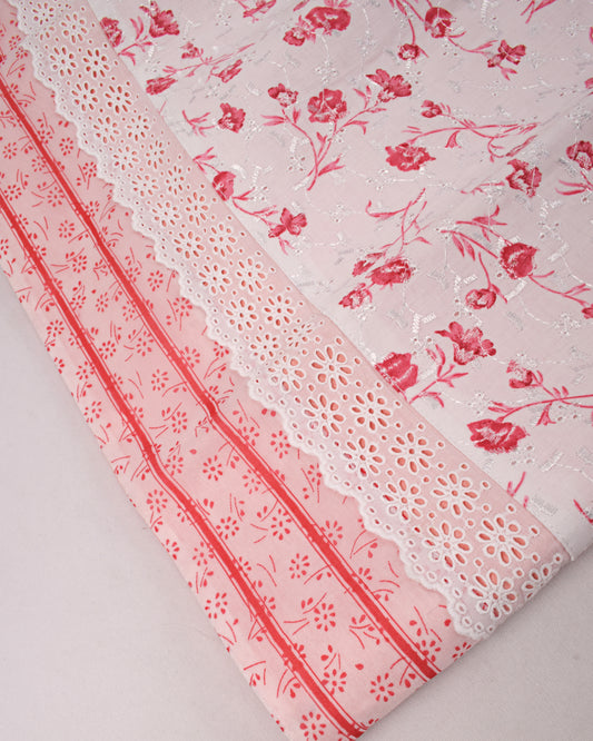Tomato Red With Floral Panel & Floral Applique Work