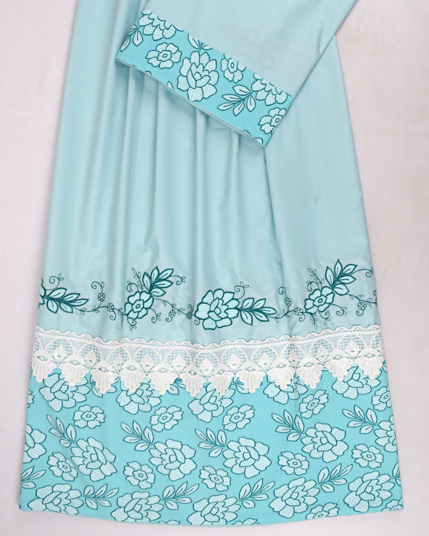 Light Blue Rida With Printed Panel & Embroidery Work