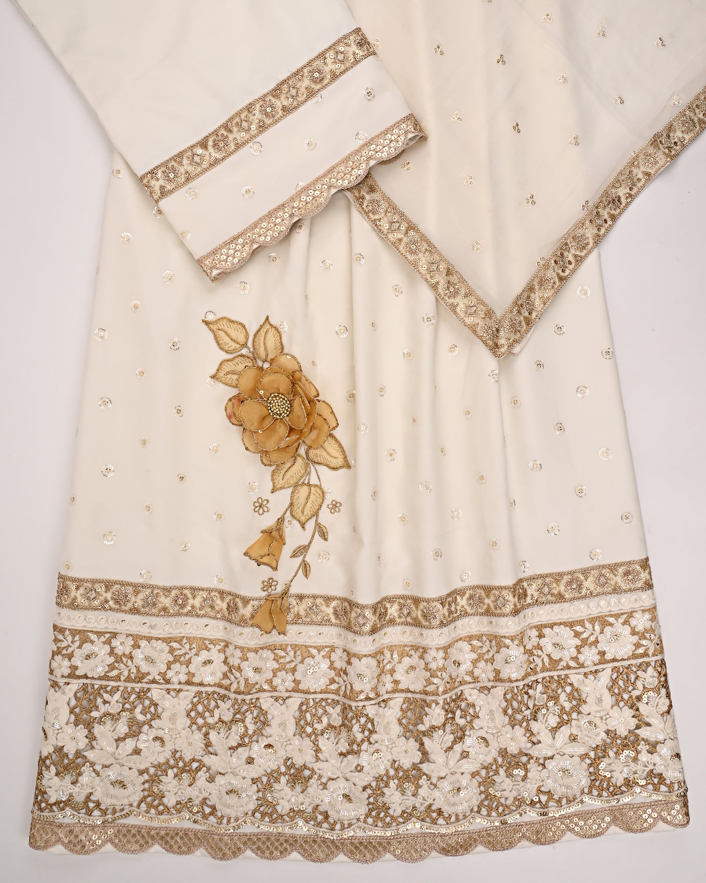 Milky White WIth Golden Tissue Work RCJ