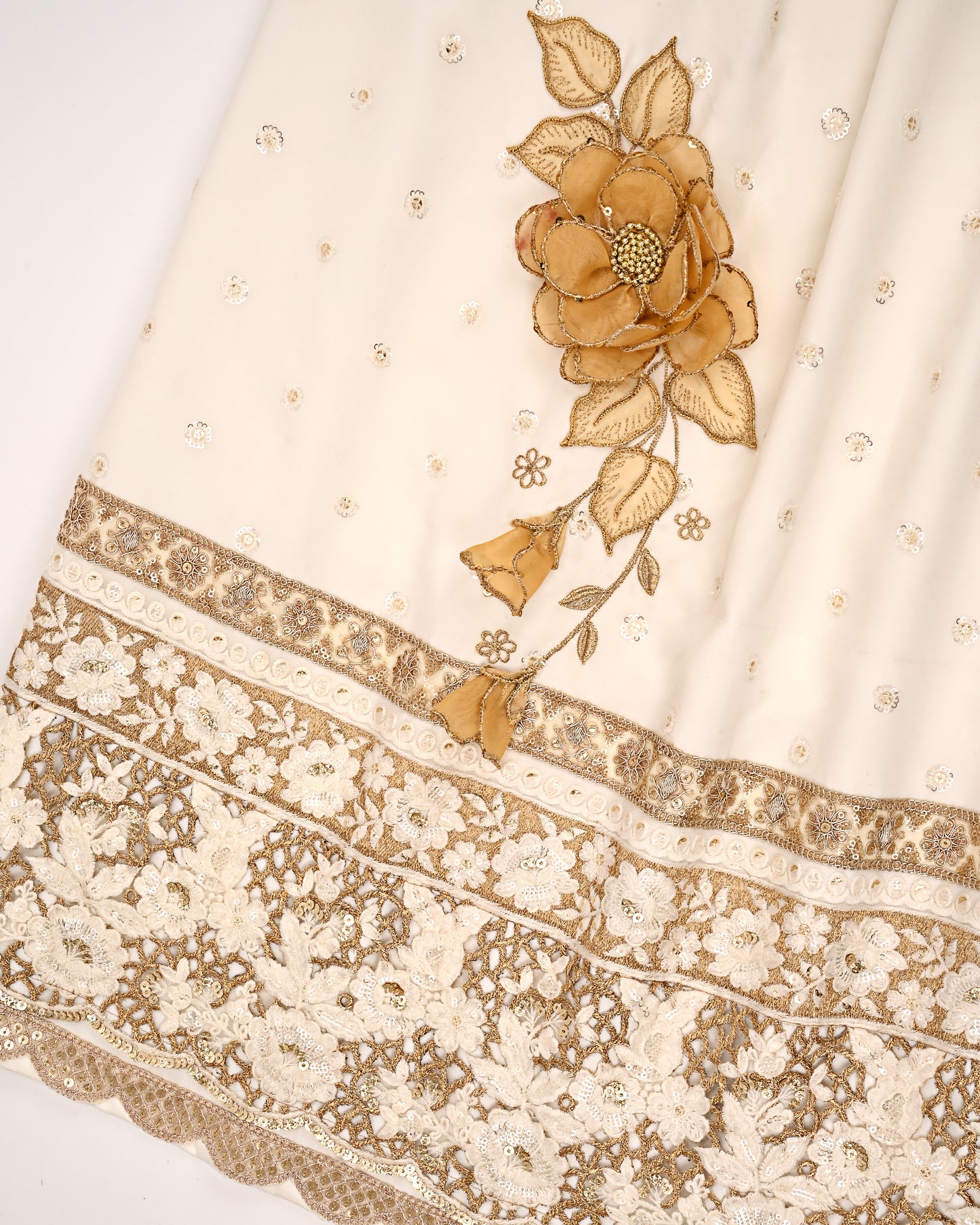 Milky White WIth Golden Tissue Work RCJ