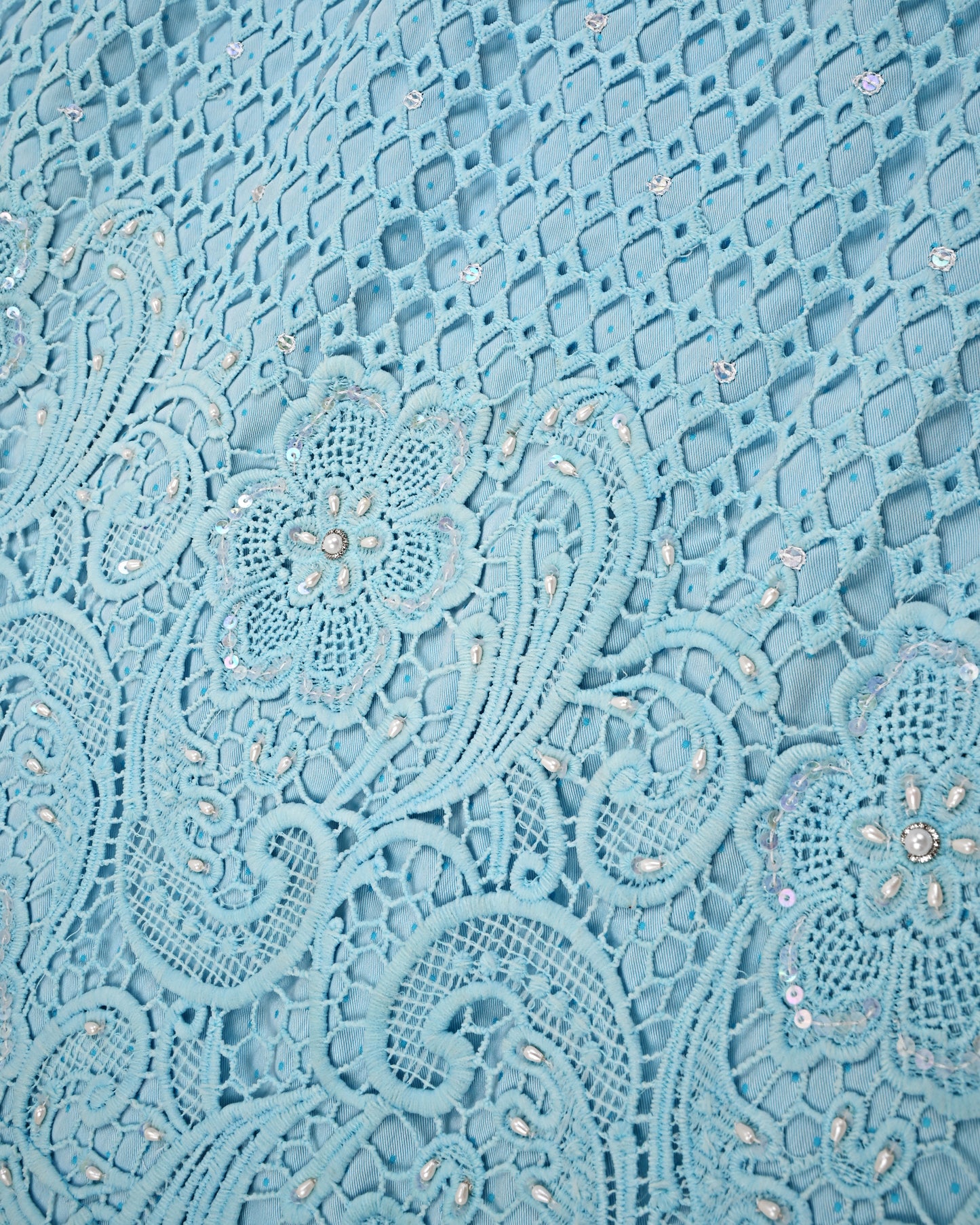 Maya Blue Imported Lace Highlight Aari work