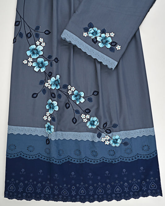 Denim Blue Rida With Smart Dark Lacing & Floral Hand Work