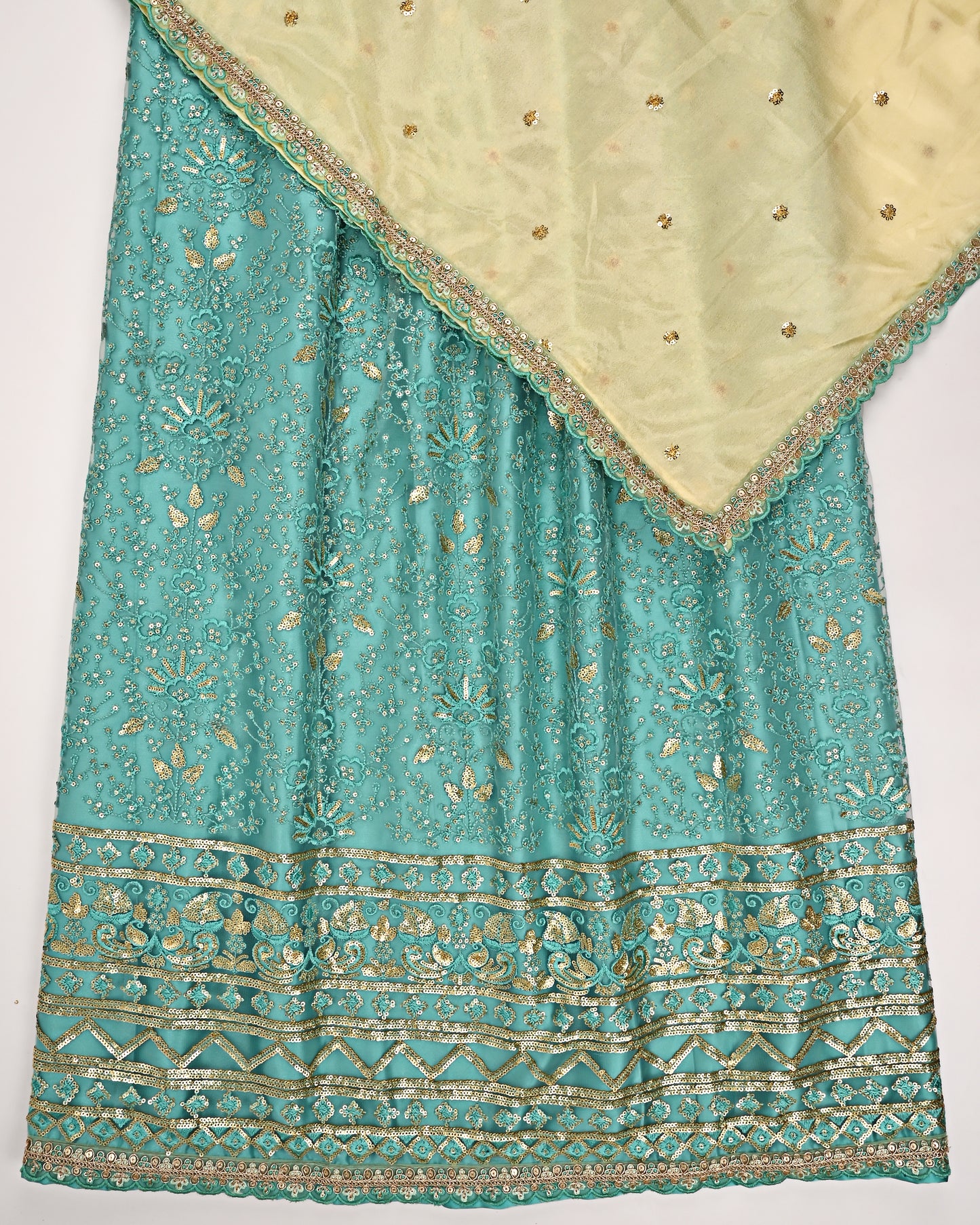 PeacockGreen Net Wrape And light yellow Jodi