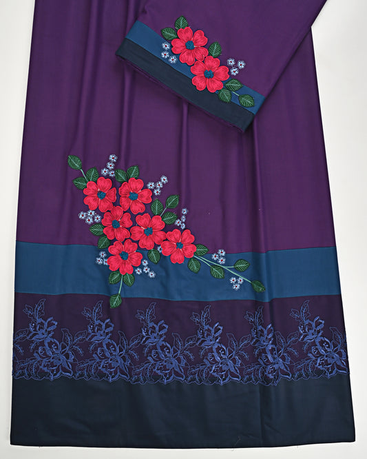 Dark Purple Rida With Dark Lace Panel & Smart Floral Work