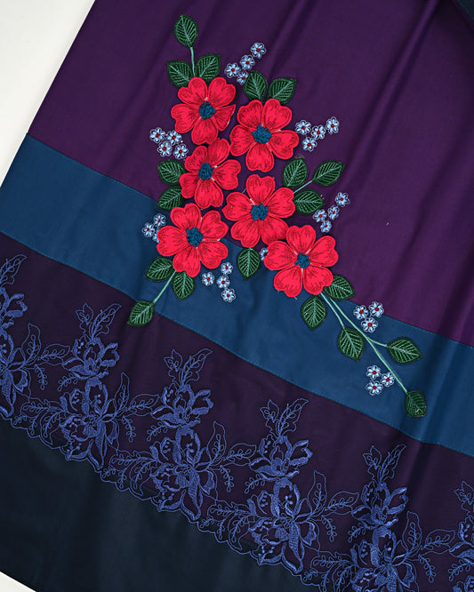 Dark Purple Rida With Dark Lace Panel & Smart Floral Work