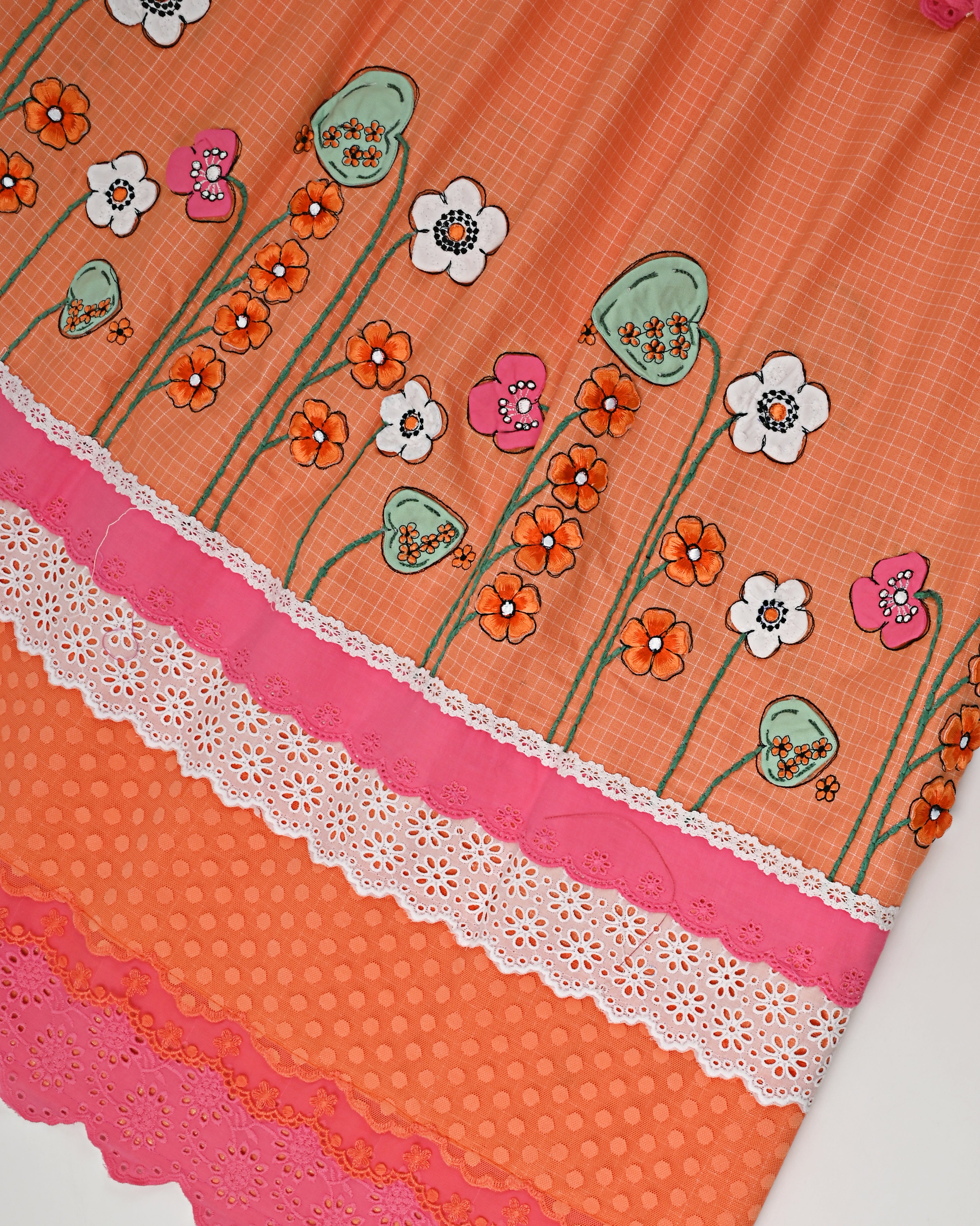 Peachy Orange With Smart Floral Work & Smart Laces & Panels