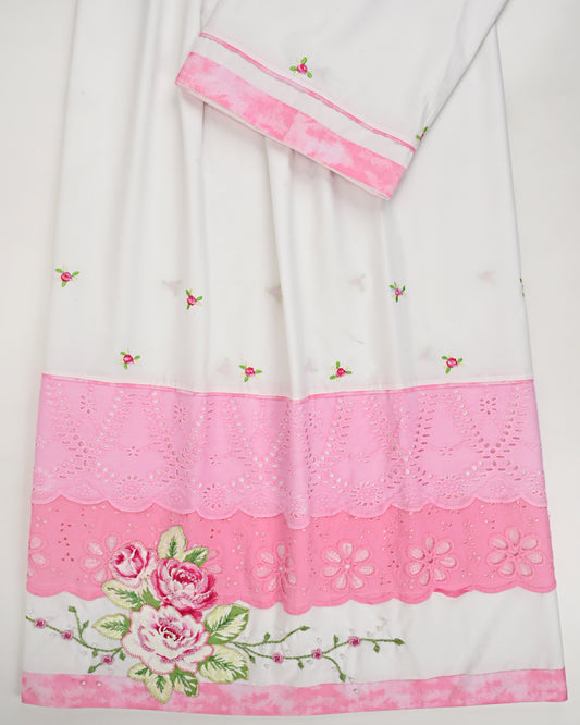 White Rida With Smart Pink Lacing & Smart Floral Work