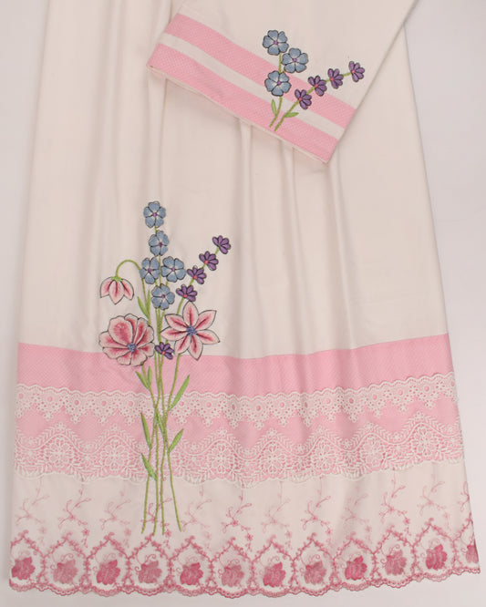 White Rida With Smart Panel Lace & Floral Applique Embroidery Work