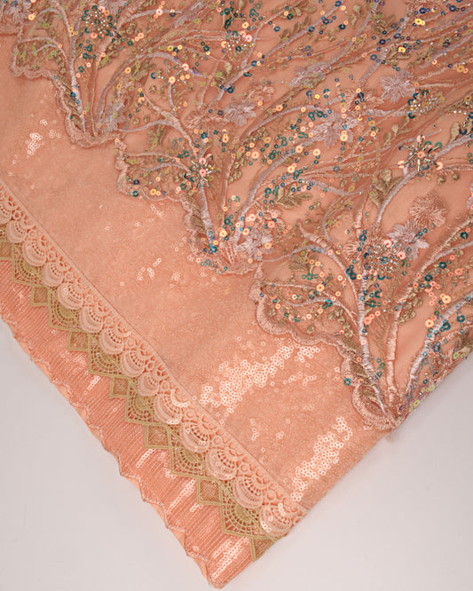 Peach RCJ With Heavy Net Peice & All Over Work Sequence Lace