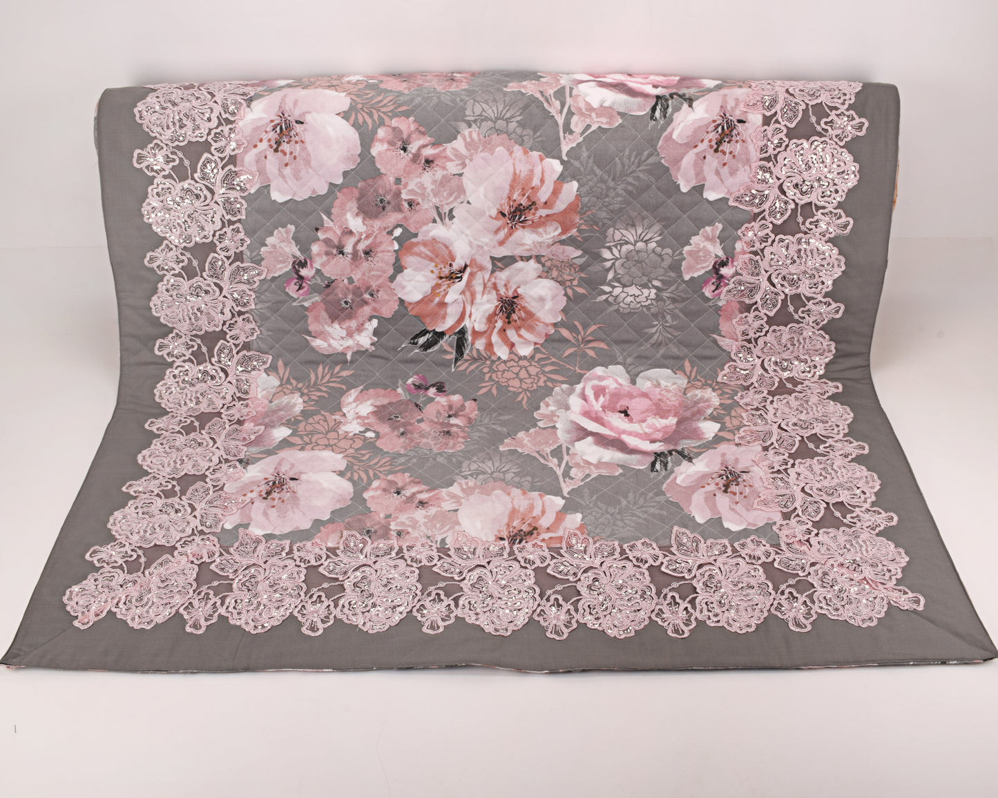 Floral Printed Quilted Sujni With Heavy Sequence Lace On Border