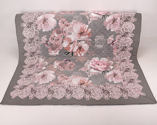 Floral Printed Quilted Sujni With Heavy Sequence Lace On Border
