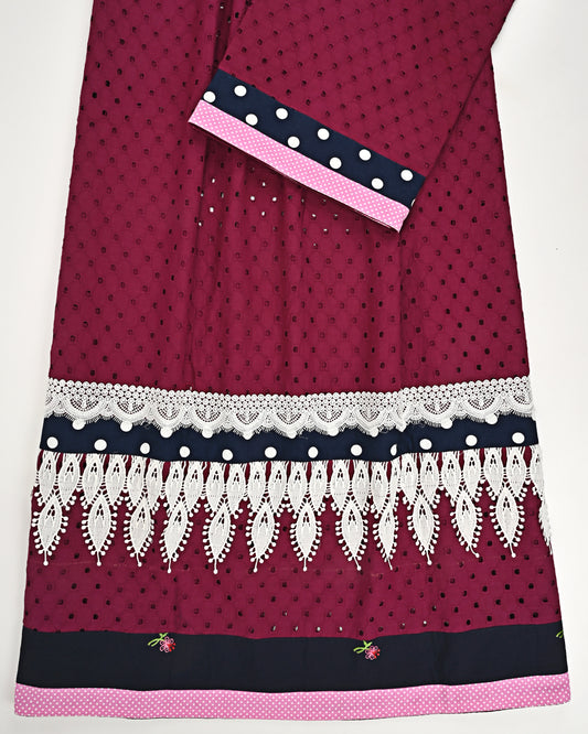 Dark Maroon Hakoba Rida With Smart Lace & Smart Look