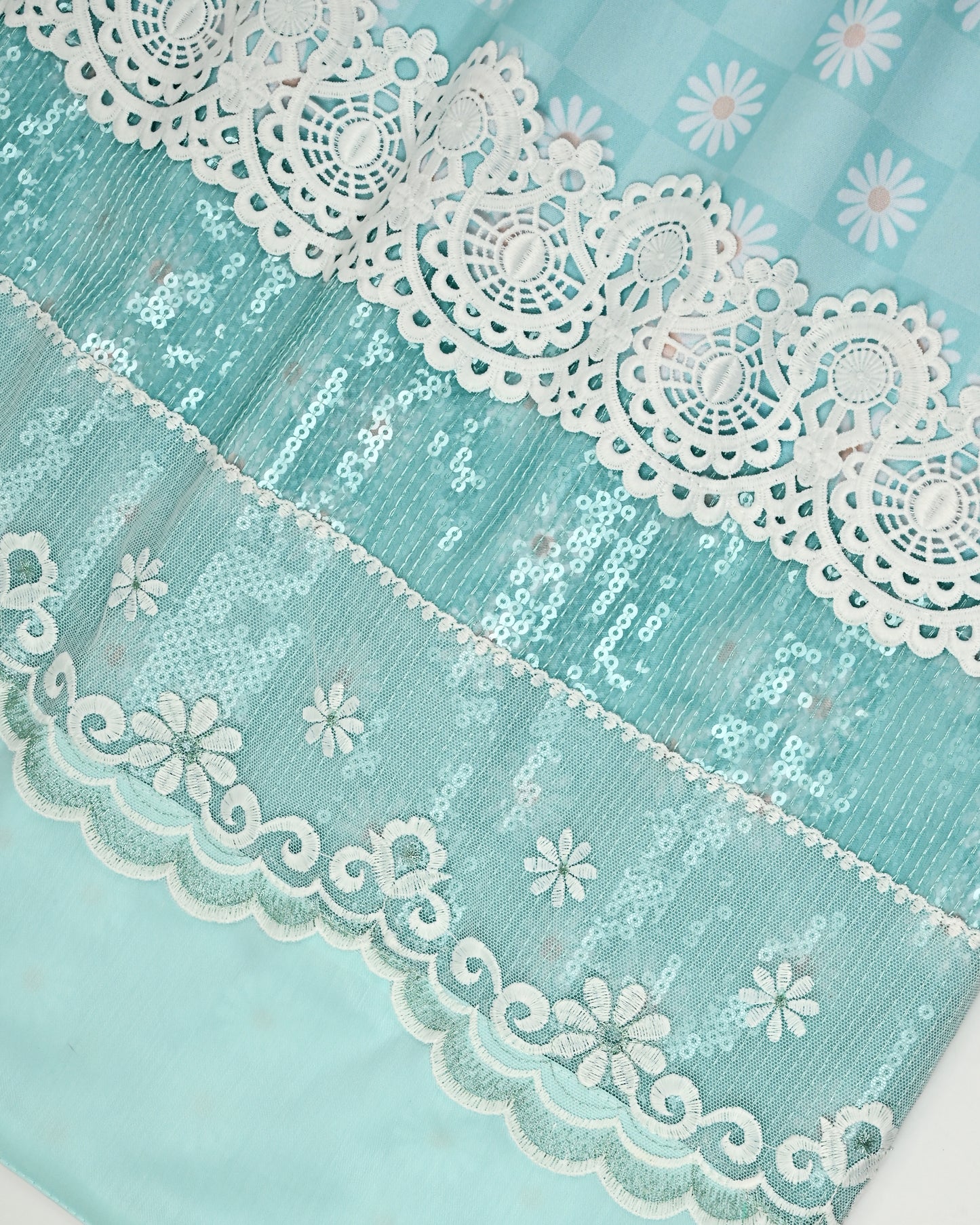 Light Mint Floral RCJ With Smart Lace Panel With Dupatta