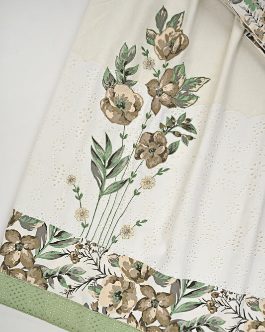 Cream Base Rida With Hakoba Lace Floral Panel & Smart Floral Applique