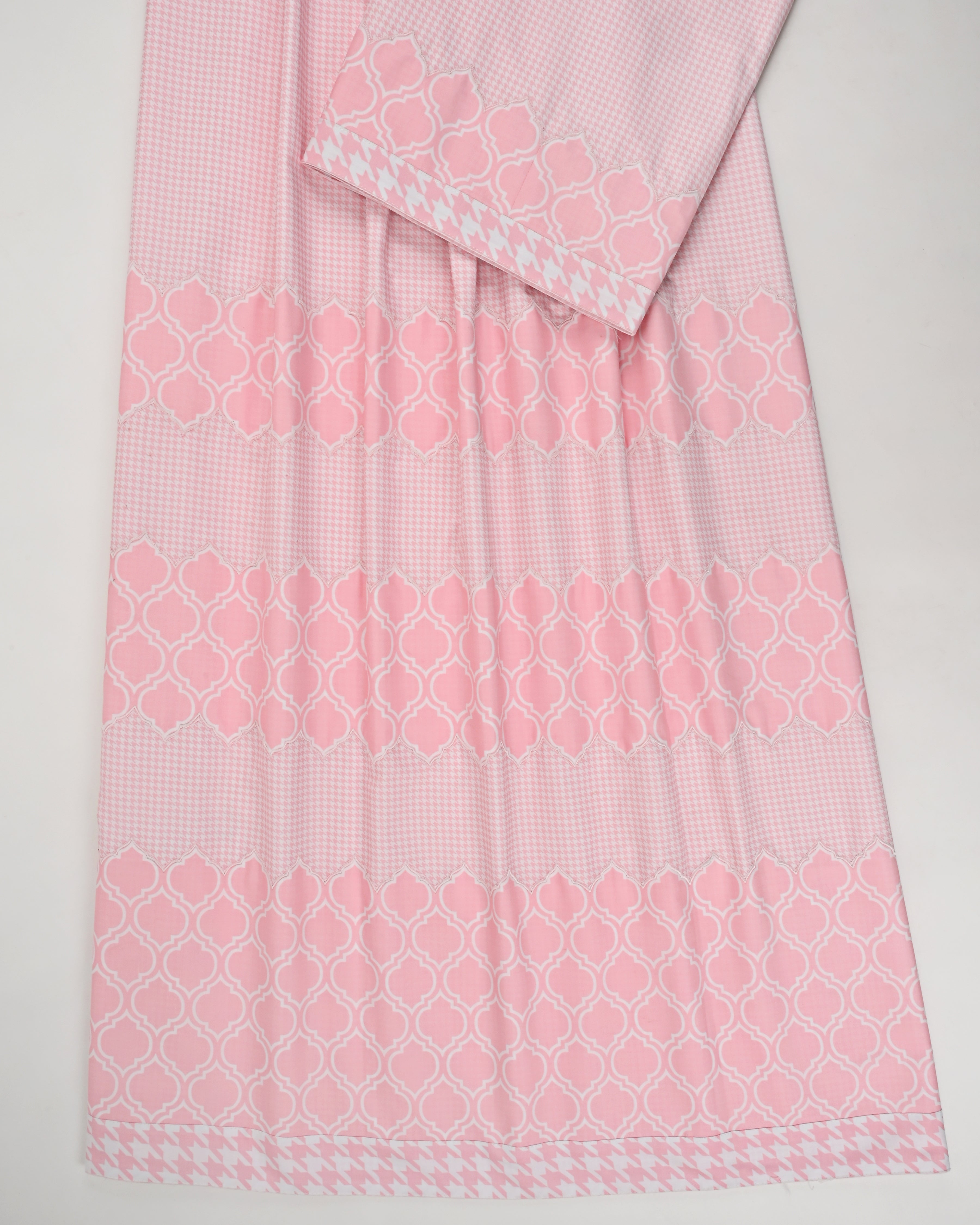 Baby Pink White Printed Rida With Smart Honeycomb Pattern & Embroidery