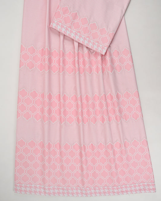 Baby Pink White Printed Rida With Smart Honeycomb Pattern & Embroidery