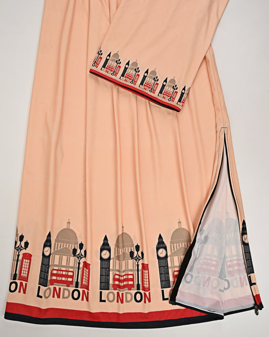 Light Beige Swim Rida With LONDON & London Theme Print Panel