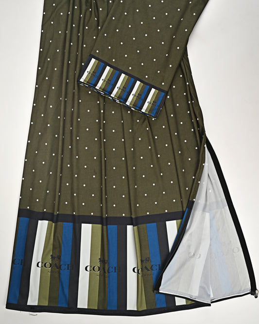 Dark Green Dots Swim Wear With Dark Panel Coach Newyork Print