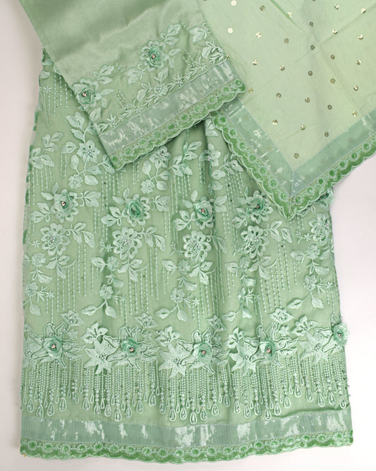 Pistachio Heavy Net Peice RCJ With Smart Work & Beautiful Dupatta