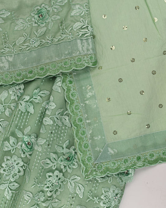 Pistachio Heavy Net Peice RCJ With Smart Work & Beautiful Dupatta
