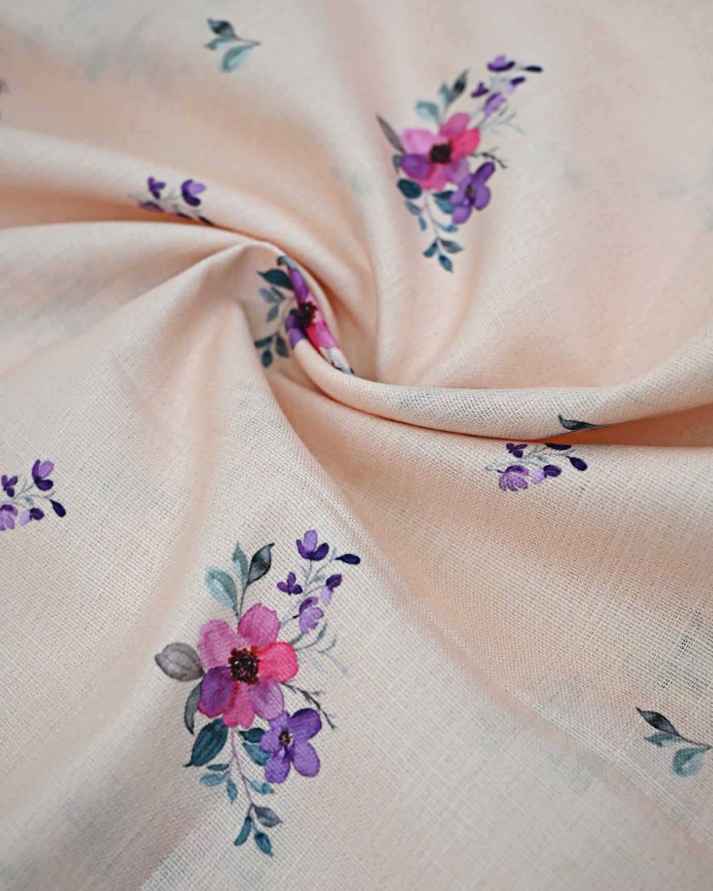 Light Apricot Base Floral Print Rida With Smart Floral Work & Smart Pink Panel Cream Lace