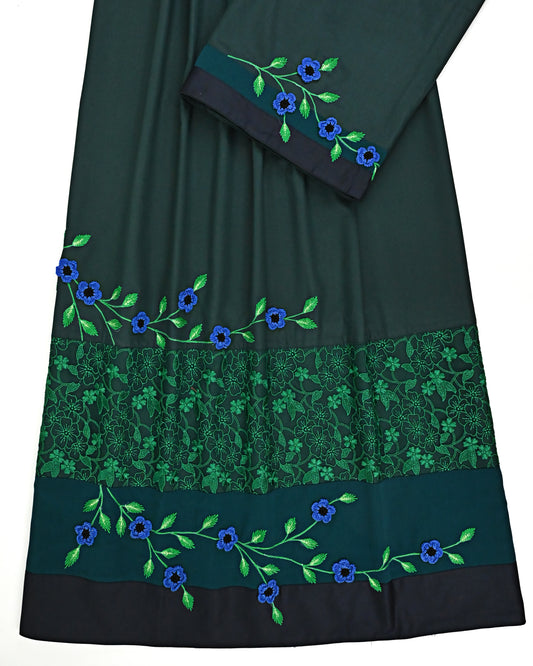 Dark Seaweed Green Rida With Green Floral Lace & Floral Embroidery Work