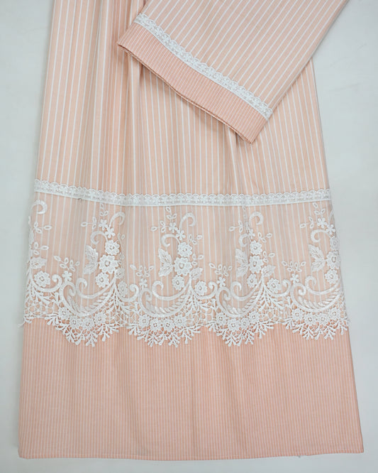 Peach Base White Lining Rida With Smart Panel & White Imported Floral Lace
