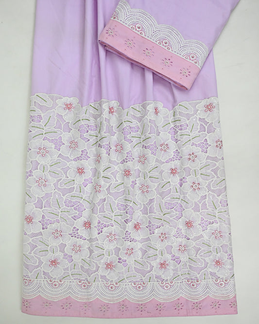 Lavender Rida With Floral Imported Full Lace & All Over Aari Work Touch Up