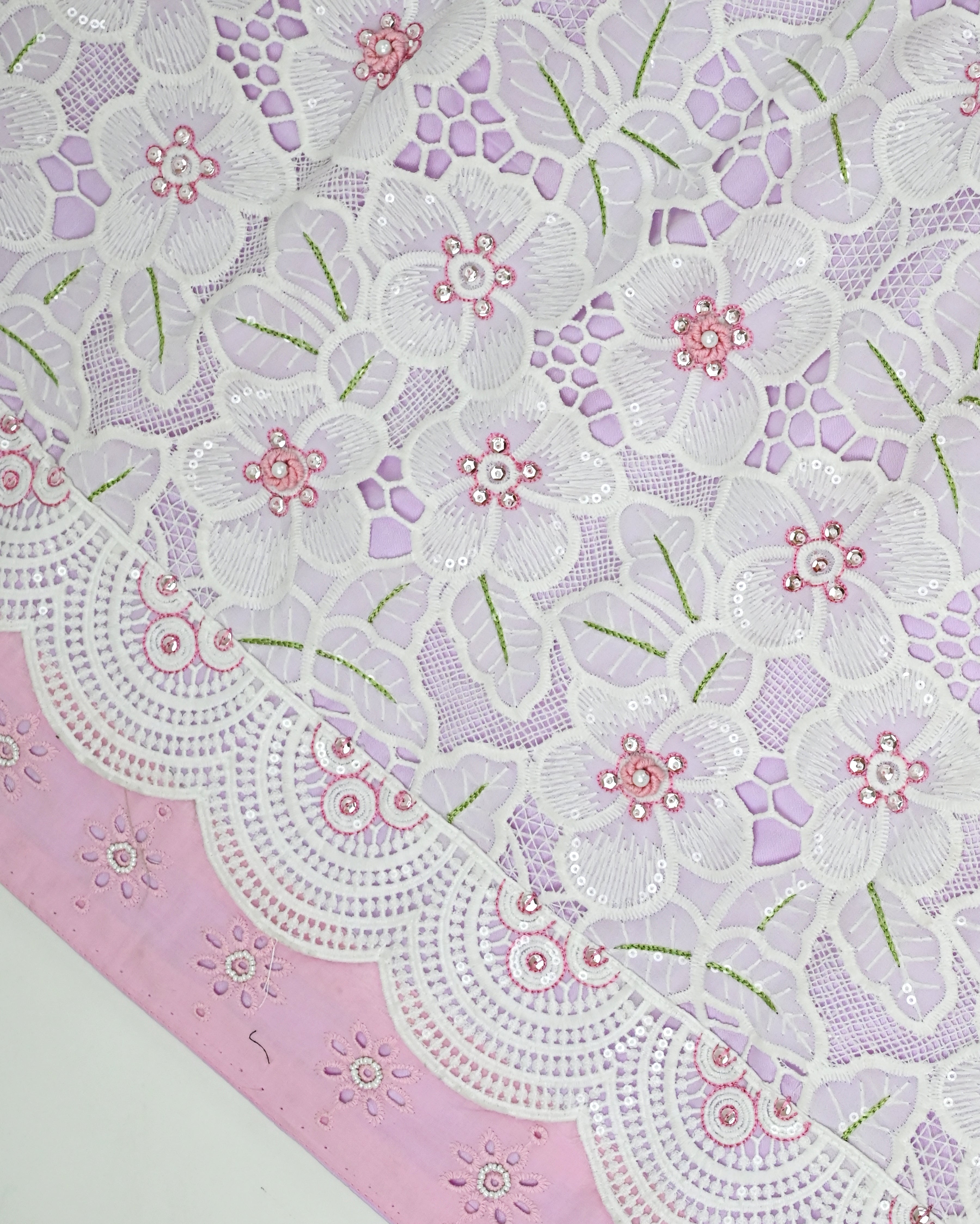 Lavender Rida With Floral Imported Full Lace & All Over Aari Work Touch Up