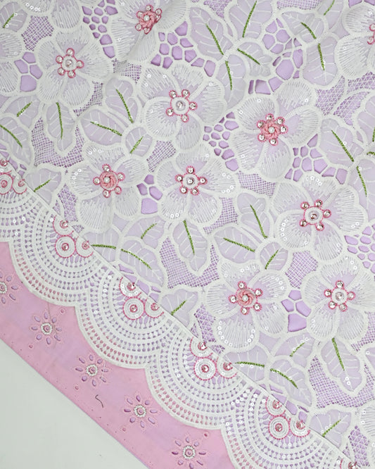 Lavender Rida With Floral Imported Full Lace & All Over Aari Work Touch Up