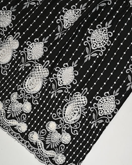 Black Base White Full Embroidery Rida With Smart Plain Pardi