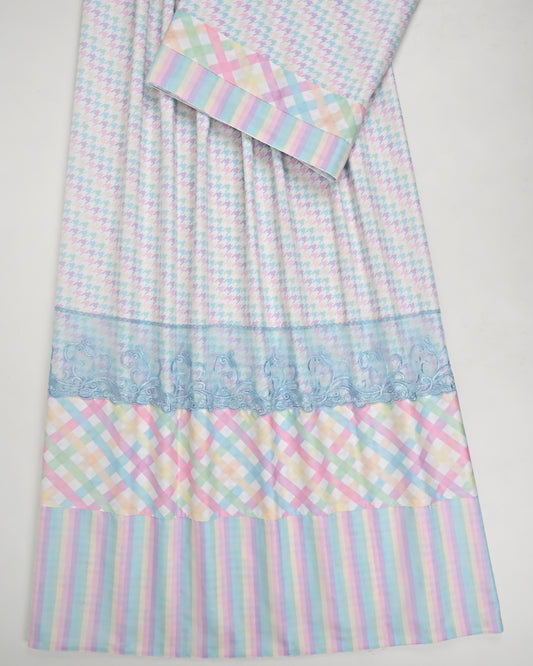 Multi Color Print Rida With Smart Multi Checks Stripes Panel & Smart Lace