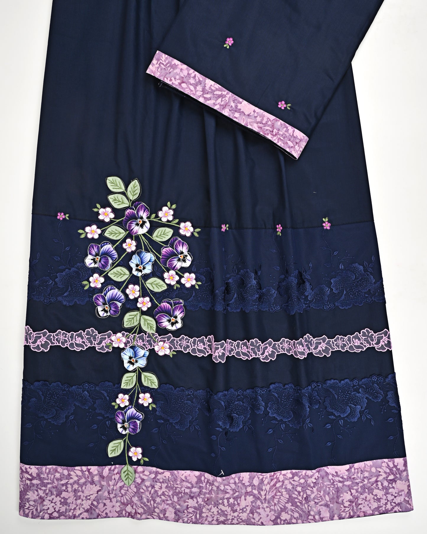Navy Blue Rida With Smart Floral Lacing & Beautiful Floral Work