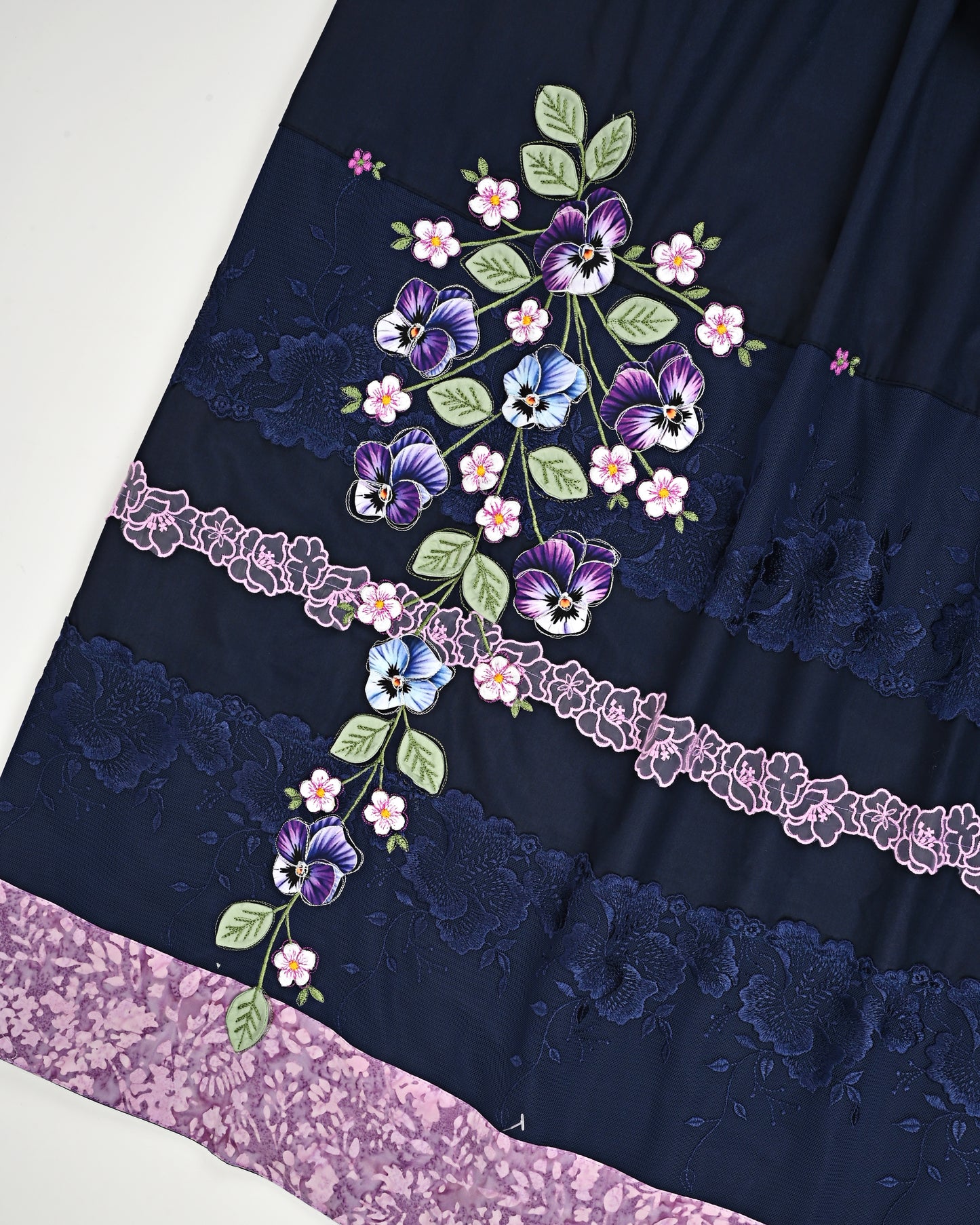 Navy Blue Rida With Smart Floral Lacing & Beautiful Floral Work