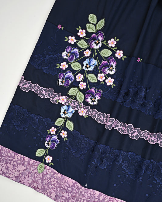 Navy Blue Rida With Smart Floral Lacing & Beautiful Floral Work