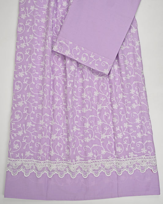 Mauve Rida With Full White Embroidery & Smart Lace Plain Pardi