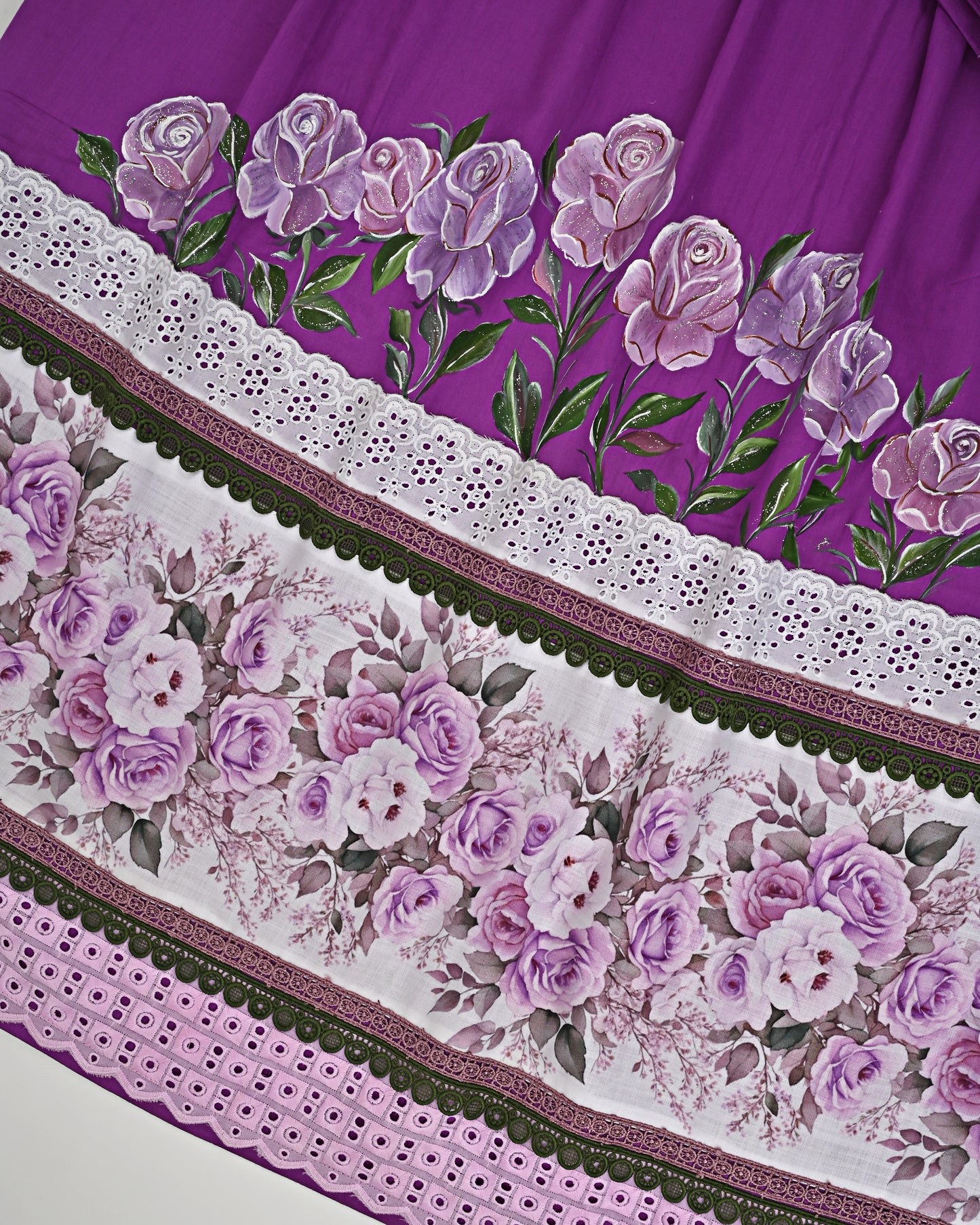 Brinjal Purple Rida With Floral Panel & Purple Floral Hand Painting