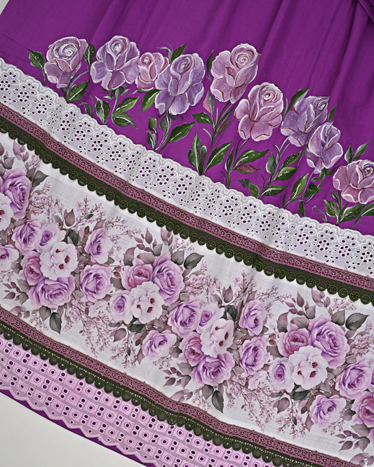 Brinjal Purple Rida With Floral Panel & Purple Floral Hand Painting