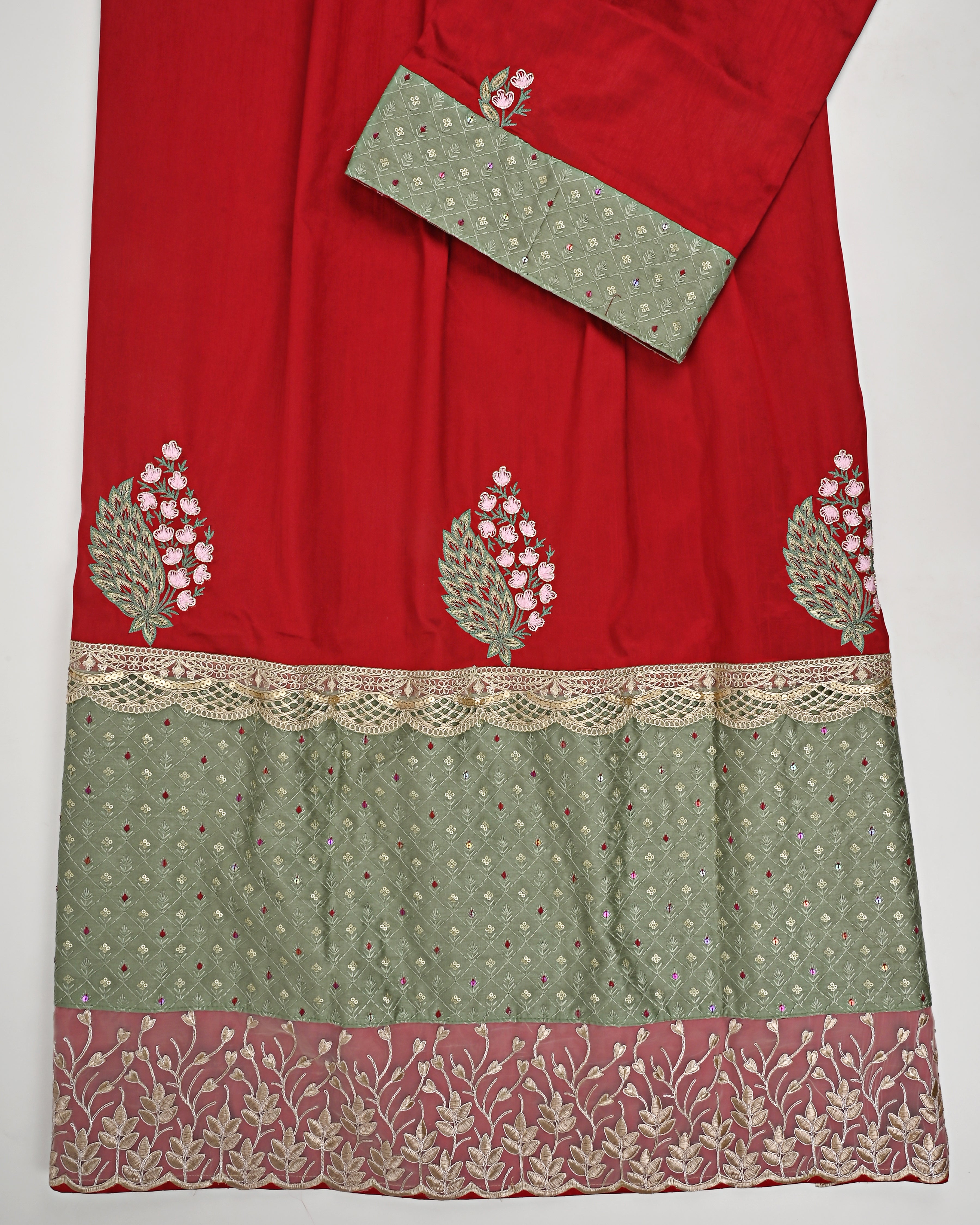 Blood Red Rida With Smart Heavy Look Panel Smart Lacing & Smart Emb Work
